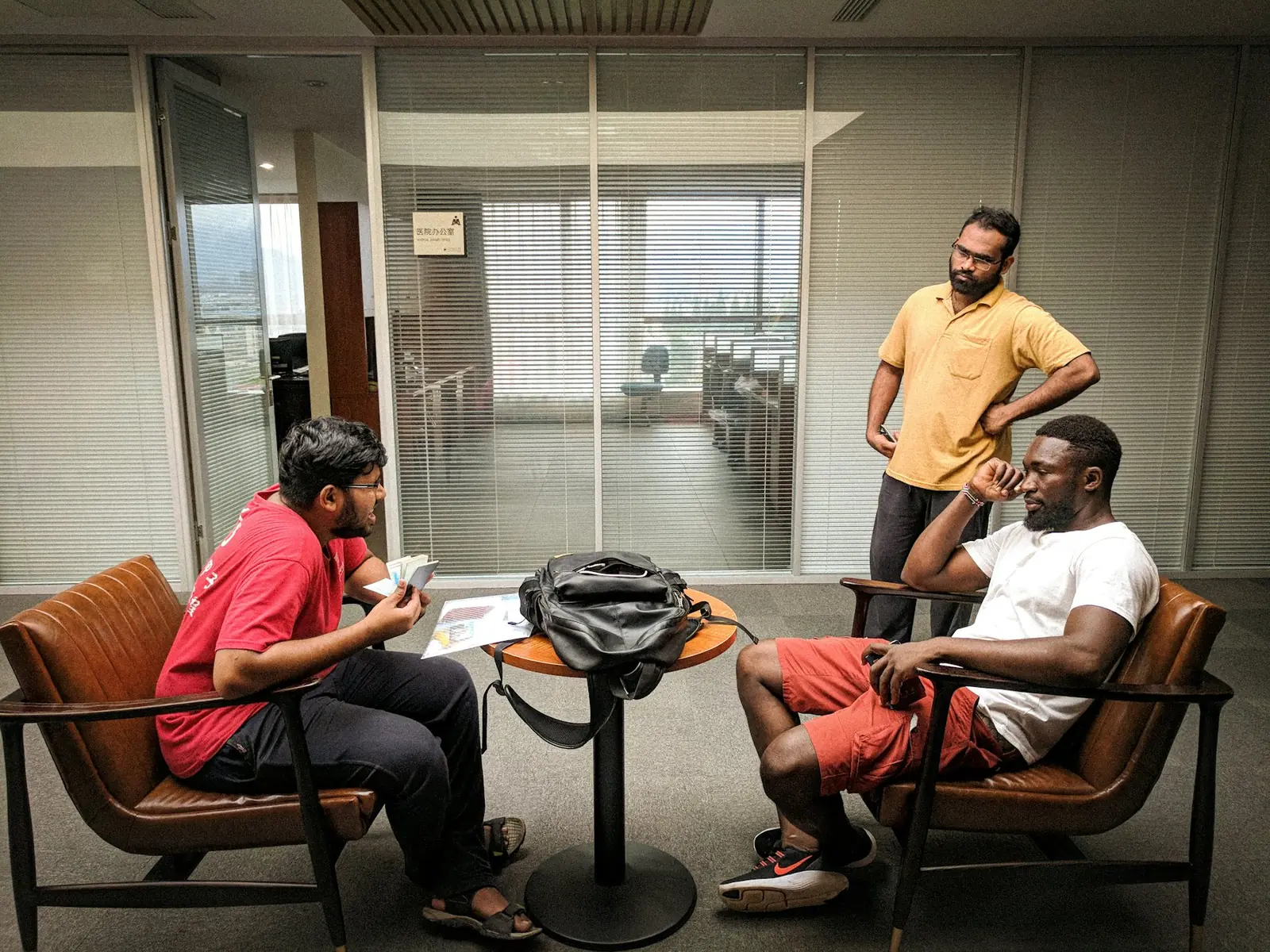 A small team in a relaxed working session